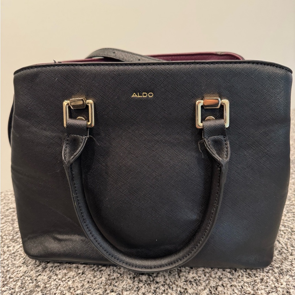 Aldo Black Satchel with Gold Accents